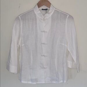 Vivid linen mandarin collar blouse frog closures 3/4 sleeves NWT